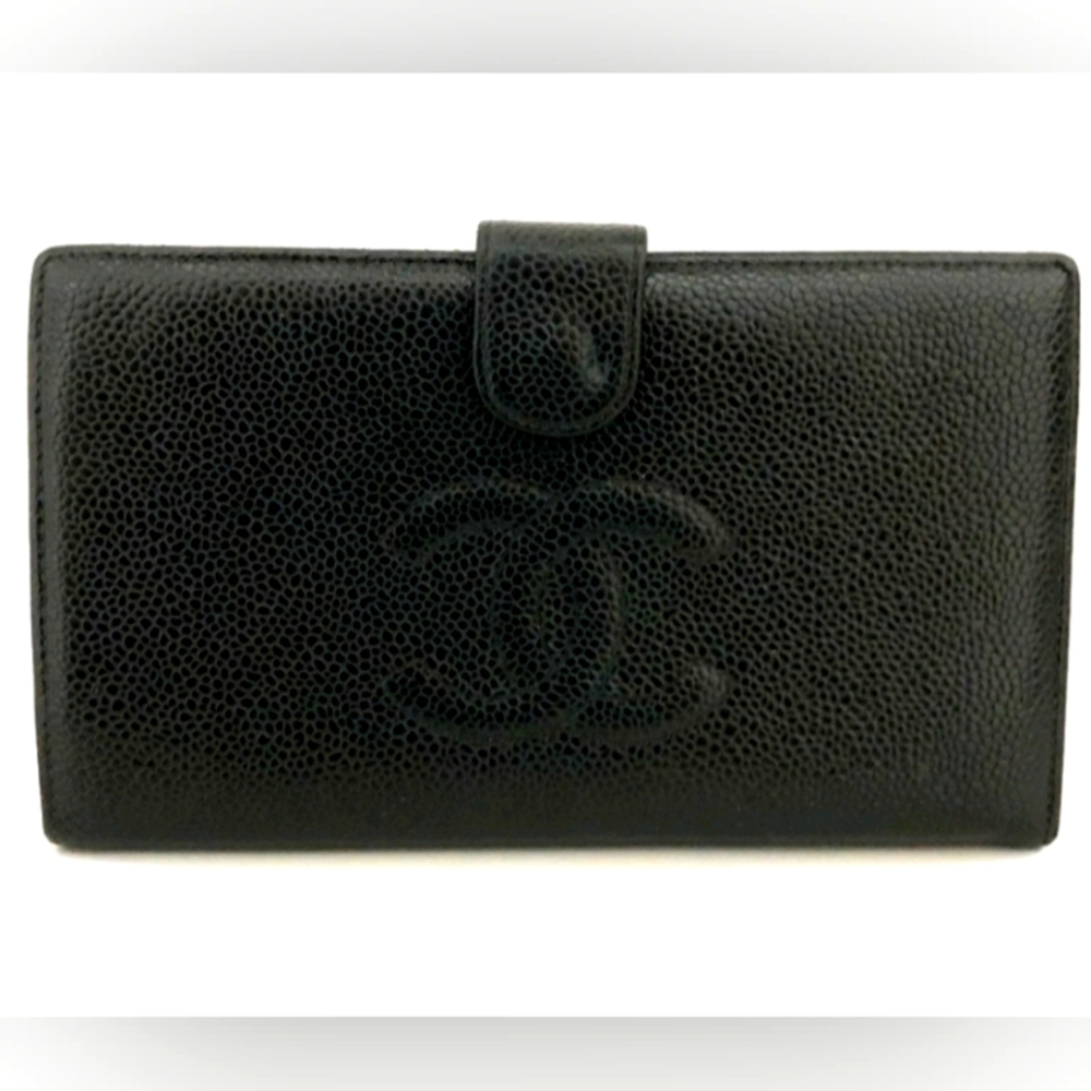 CHANEL Coco Black x Caviar Skin Bi-fold Wallet for Women